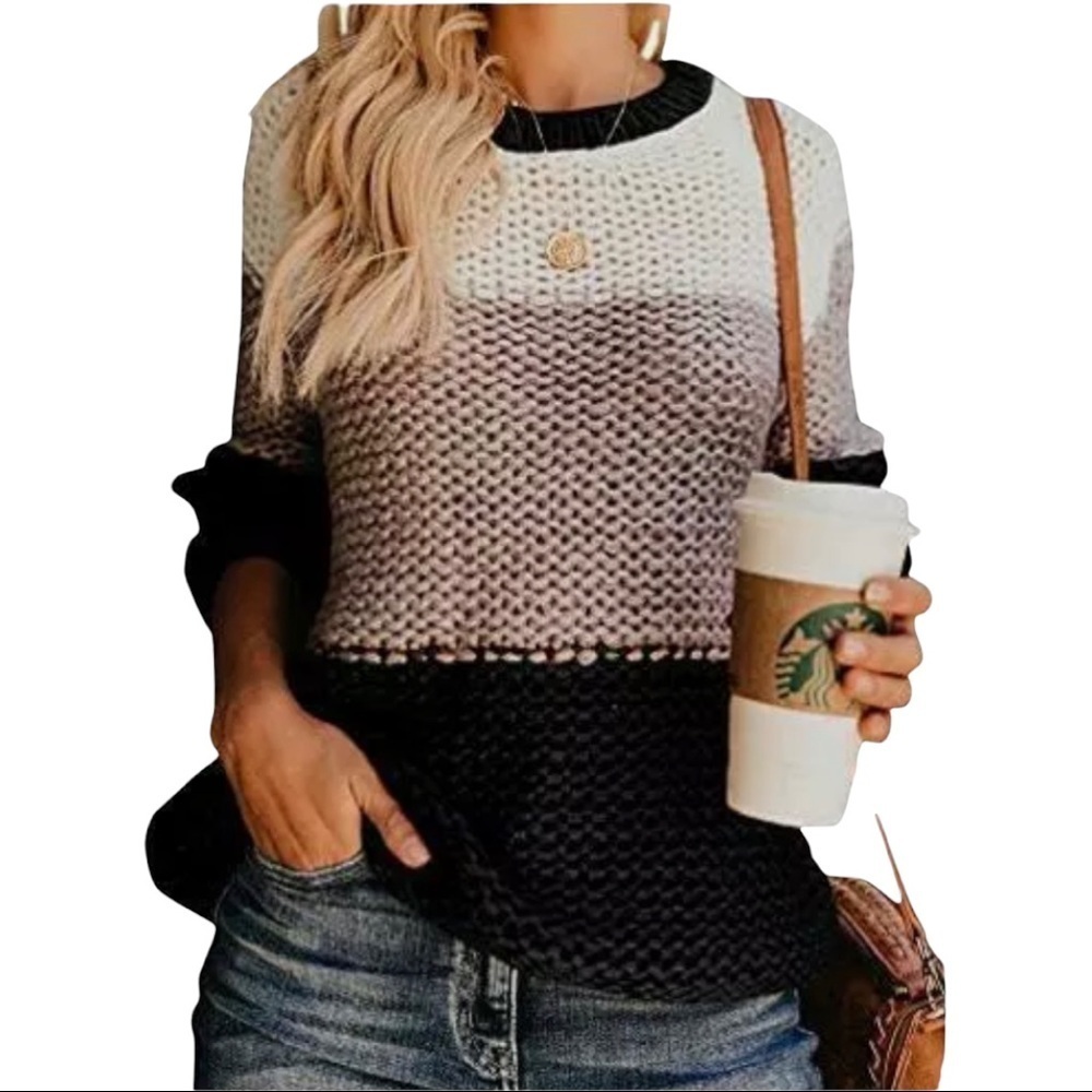 Womens Color Block Oversized Crewneck Sweaters